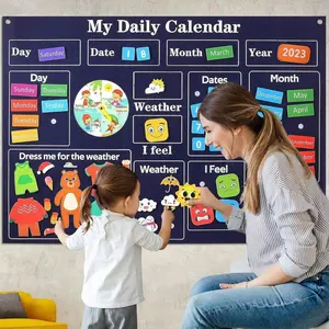 Felt Daily Calendar Busy Board, 1 Set Early Learning Interactive Wall Hanging Gifts, Learning Materials, Montessori Toys for Kids, Educational Toys for Boys & Girls