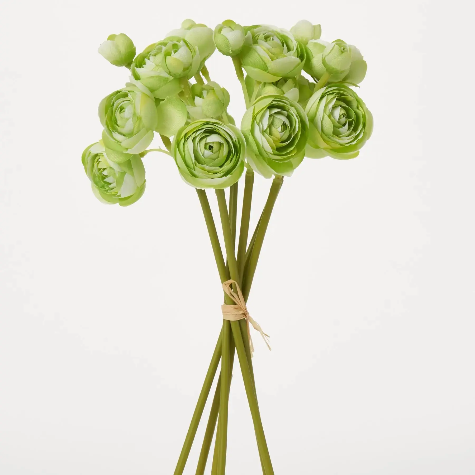 Green Mini Silk Ranunculus Decorative Faux Flower Bush - 6 Stems, 10" Natural Look Floral Decor Centerpiece for Home Table, Six Stems