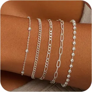Gold Bracelets for Women Dainty Stackable 14K Gold/Silver Plated Bracelet Stack Set Trendy Waterproof Paperclip Chain Bracelets for Women Jewelry Gift
