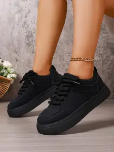 Women's Thick Sole Casual Sneakers, Chunky Laces Versatile Shoes, Soft Lightweight Student Commute Shoes, Sweet Style Platform Boots, Walking Shoes