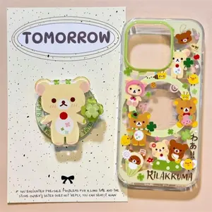 Magnetic shell with painted four leaf clover bear phone case and rotating magnetic bracket for iPhone11 12 13 14 15 16 17pro max