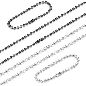 FLORIDECO 4PCS Stainless Steel Military Dog Tag Ball Chain Necklace for Men Women 2.4mm Bead Chain Set with Connector Silver Tone Black 20-30 Inches Daily Convenience Style