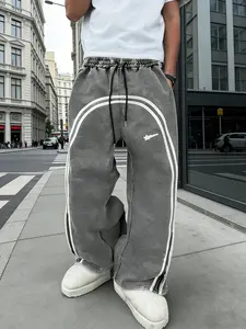 Unisex style, urban streetwear, Casual, Fitted, Athleisure Bottoms, straight-leg athletic pants with star-shaped stripe pattern print, cotton, suitable for everyday wear in spring and autumn, for school, travel/outdoor activities, Athleisure Pants