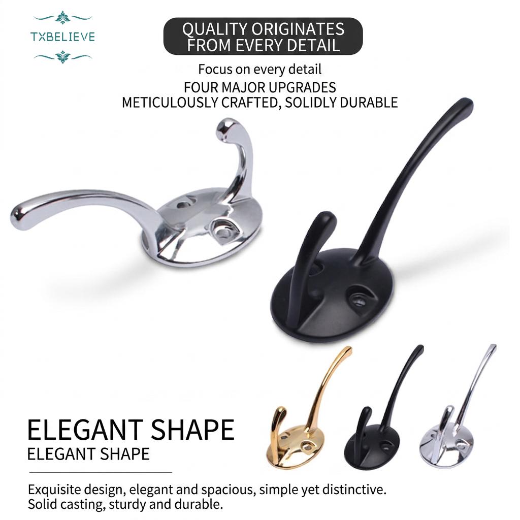 Aluminum Alloy Wall Hooks Towel Hooks,  Coat Robe Hook Heavy Duty Bathroom Double Hook Wall Mounted, Hand Towel Hooks for Closet Entryway Cubicle Kitchen