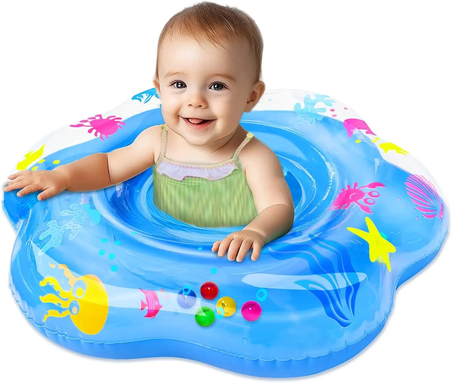Halloween Fall Gift  Extra-Large 25.6" Baby Pool Float with Double Airbag & Safety Seat, Inflatable Swimming Ring Float for 6-36 Months Toddler Infant, Upgraded Diameter Enhances Stability in Pool/Bathtub Swim Training​