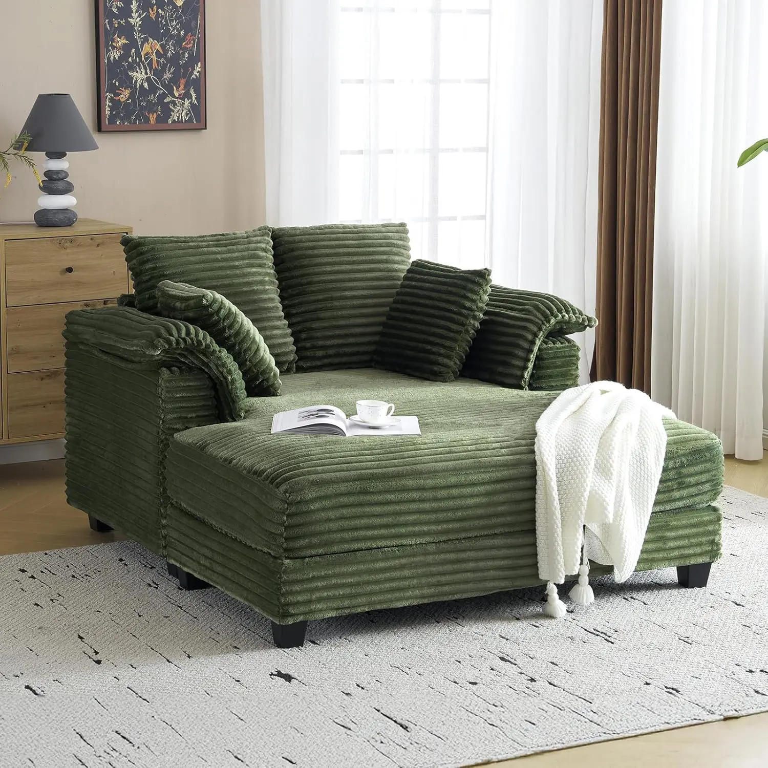 Ktaxon 59" Oversized Boneless, Comfy Corduroy Chaise Sofa Recliner Bed Upholstered Sleeper Couch Bed with Throw Pillows and Armrests for Living Room, Movie Room, Bedroom