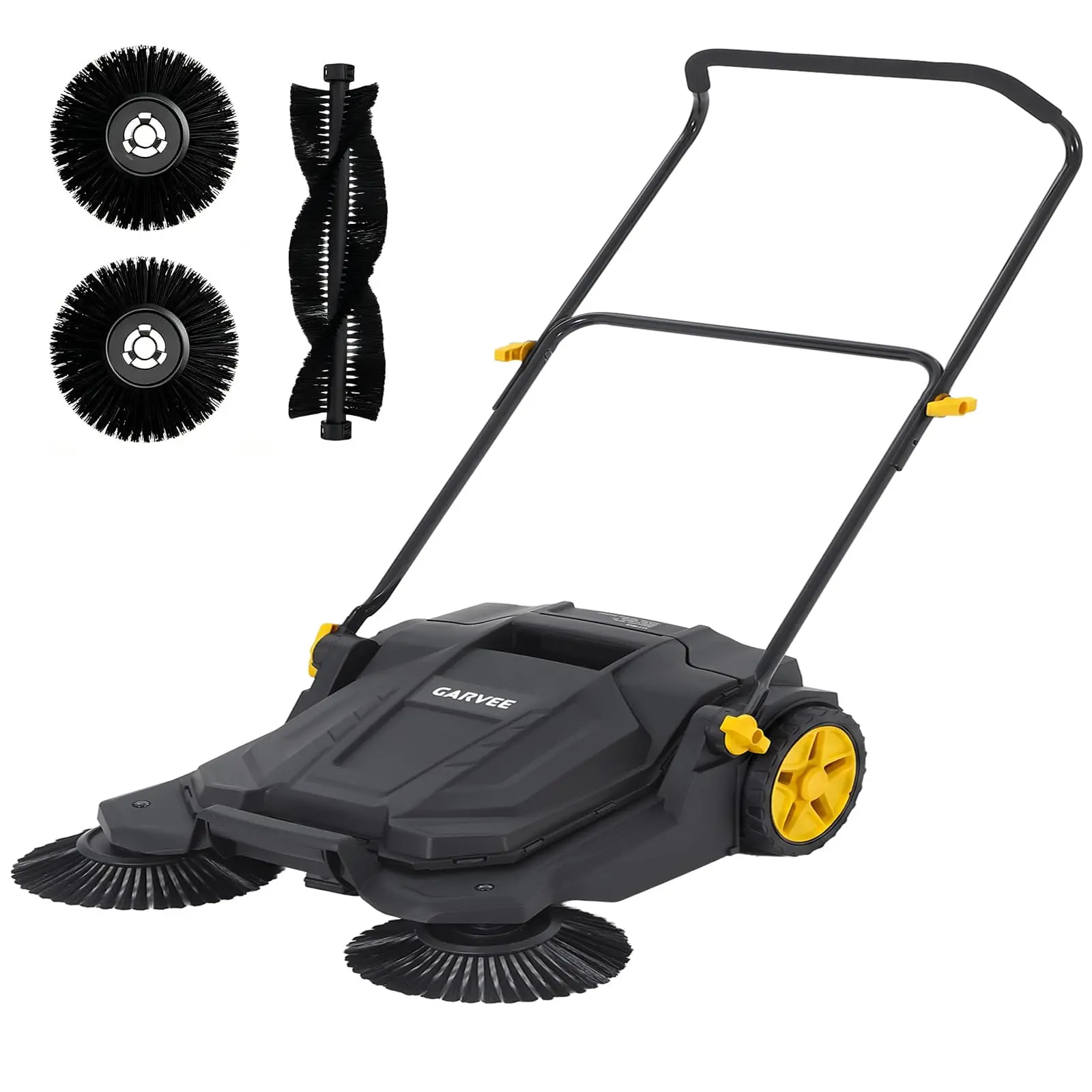 Garvee Upgraded 26 Inch Hand Push Floor Sweeper, Walk Behind Manual Sweeper with 5-Gallon Waste Container, Adjustable Foldable Handle for Garage, Patio, Yard & Walkway