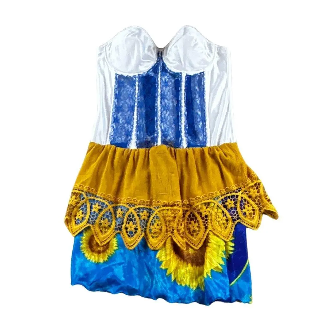 Sunflower Corset Midi Dress – Handmade & Upcycled
