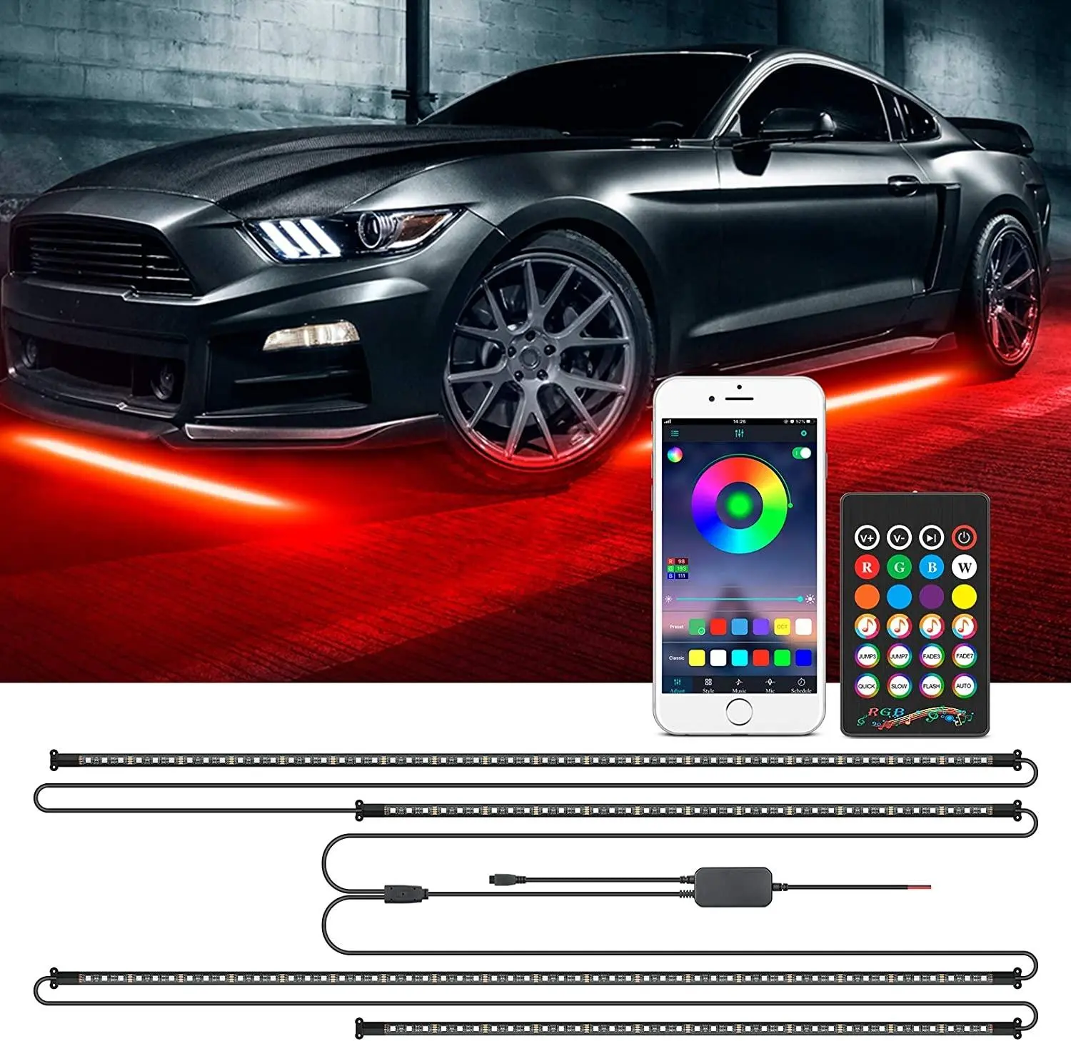 RGB Car Underglow LED Lights Kit - 252-LED Neon Strip, Wireless Remote, Music Mode, Dimmable Multipack Light Embellishments, Cool Stuff for Trucks, SUVs, Vans, Car Light Embellishments, Cool Car Decorations