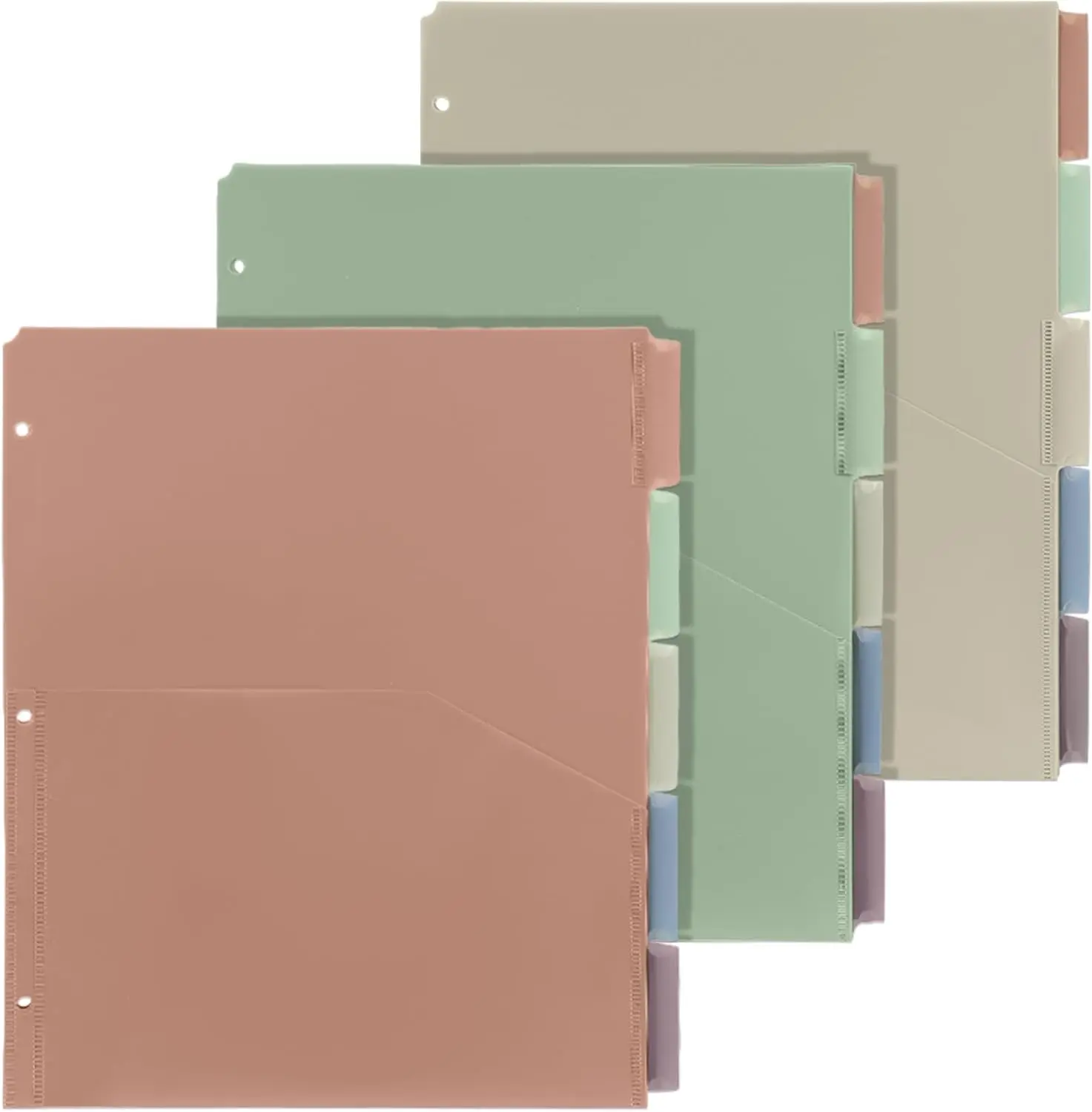 3 Sets 5 Tab Binder Dividers with Pockets for 3 Ring Plastic Binders 8.5 x 11 Inches 3 Hole Punched Page Dividers Sturdy Colorful Dividers for Office School Business Home Organizer
