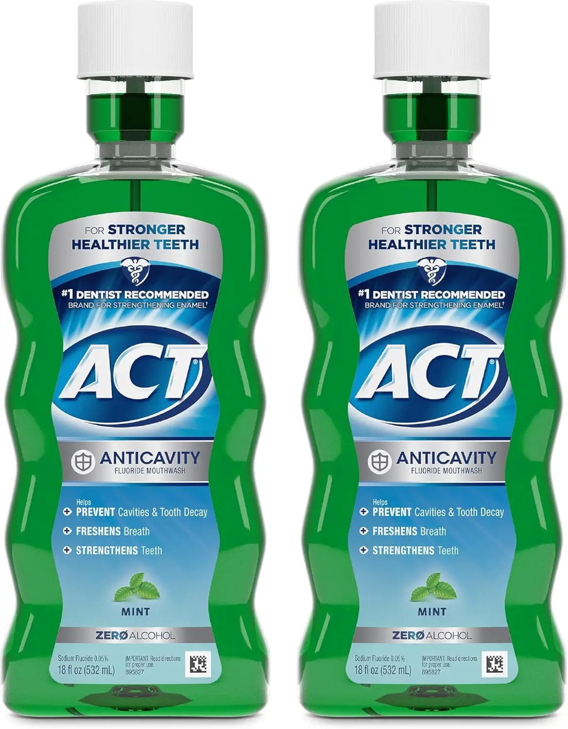 Anticavity Fluoride Mouthwash, Zero Alcohol, Cavity Prevention Formula, Freshens Breath and Strengthens Teeth, Mint Flavor, 18 fl oz, 2 Pack, Daily Oral Care Mouth Rinse for Plaque Protection and Dental Hygiene