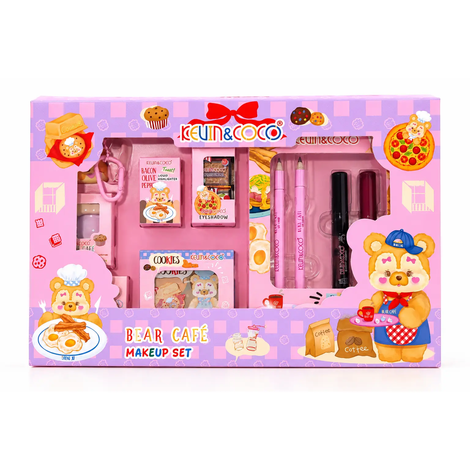 Keelin&Coco Bear Café Makeup Set - Includes Cookies, Bacon Olive Oil, Eyeshadow, and Makeup Tools for Kids