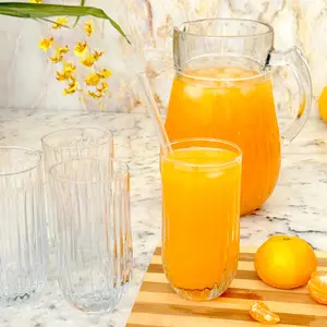 212 MAIN Ramart Studio R1307-1 Cascata Glassware Drinkware Set - 6 Thick Glass Tumblers, Pitcher, and Beverage Dispenser
