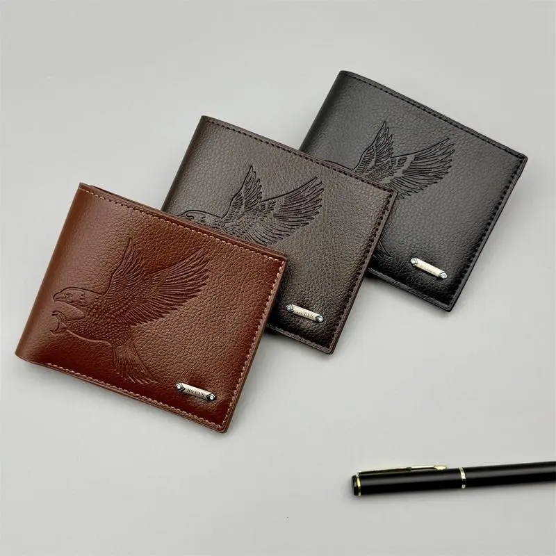 Men's Slim Bifold Wallet with Eagle Print, Soft Leather Card Holder with Coin Pocket and ID Window for Young Men, Durable Fashion Wallet, Mens Wallet
