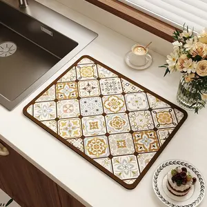 Boho Aesthetic Retro Flowers Diatomite Kitchen Sink Mat - Coffee Mug & Dish Countertop Drying Pad, Heat-Resistant, Stain-Resistant, Quick-Dry, Non-Slip, Easy-Clean for Home, RV (Sports & Outdoor Protective Gear Accessory)
