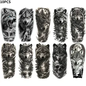 10pcs Wolf Head Scene Tattoo Temporary Tattoo Stickers for Men and Women, Waterproof and Durable Artificial Tattoo Stickers