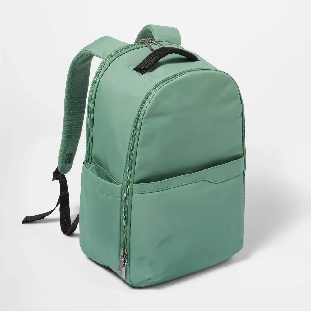 Open Story Travel Backpack with 15" Laptop Sleeve, Zip Closure, Adjustable Shoulder Strap - Back to School Shopping Essential, Book Bag for Work & College, Green School Backpack
