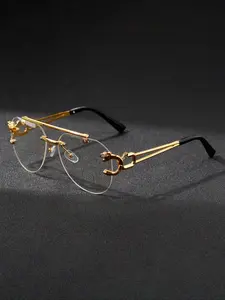 Men's Transparent Eyeglasses with Metal Decoration, Fashion Eyeglasses, Trendy Casual Glasses, Stylish Glasses, Frameless Polygonal Design, Casual Versatile for Various Occasions, Travel Essential