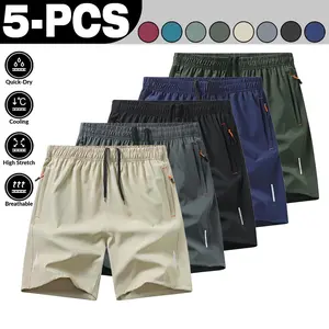 Men's Casual Athletic Shorts 5-Pack Comfortable & Breathable for Everyday Wear men's shorts Breathable Solid Color Zipper Shorts Quick Dry Breathable Sport Shorts Set