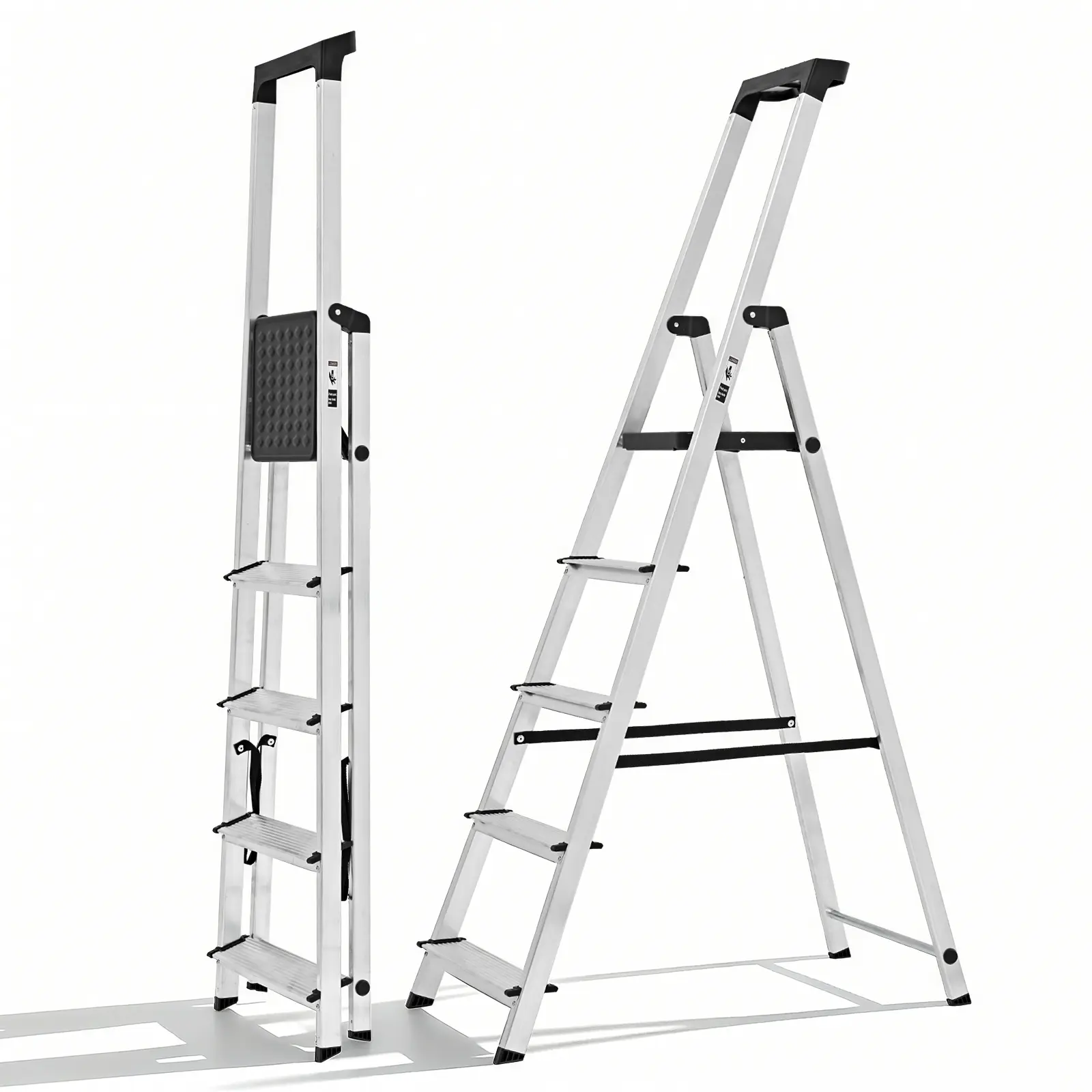 Sweetcrispy Aluminum Lightweight Foldable Ladder, 330 lb Capacity - Non-Slip Steps, Safety Rail, Steel Platform, Tool Tray, Slim Fold, Multi-Functional Use for Home & Garage