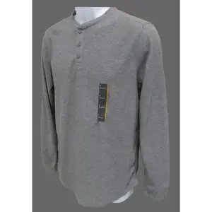 Men's Original Plain Textured Waffle Knit Long Sleeve 3-Button Henley Shirt, Casual Knitwear Tops, Grey - Sizes S, M, XXL