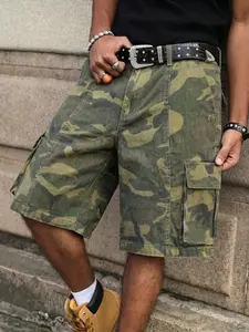 Camouflage Shorts, Workwear Denim Shorts, Multi-Pocket Denim Shorts, Summer Pants, Loose-Fit, Street Style, Cotton, Hip-Hop Fashion