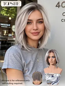 Topshe Gradient Single Strand Wig, Bob Short Wig, No Glue Anti-Slip Silicone Band, Fashion Women's Hair Accessory, Synthetic Bob Wig