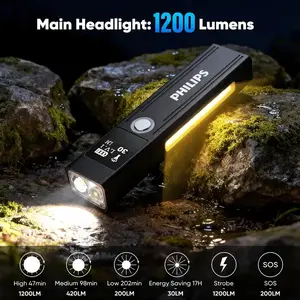 Philips SFL6256 Rechargeable Flashlight, 1200 Lumen High Bright Magnetic Torch, Waterproof 9 Modes Tactical Light, Portable Gear for Hiking Camping Emergency Survival