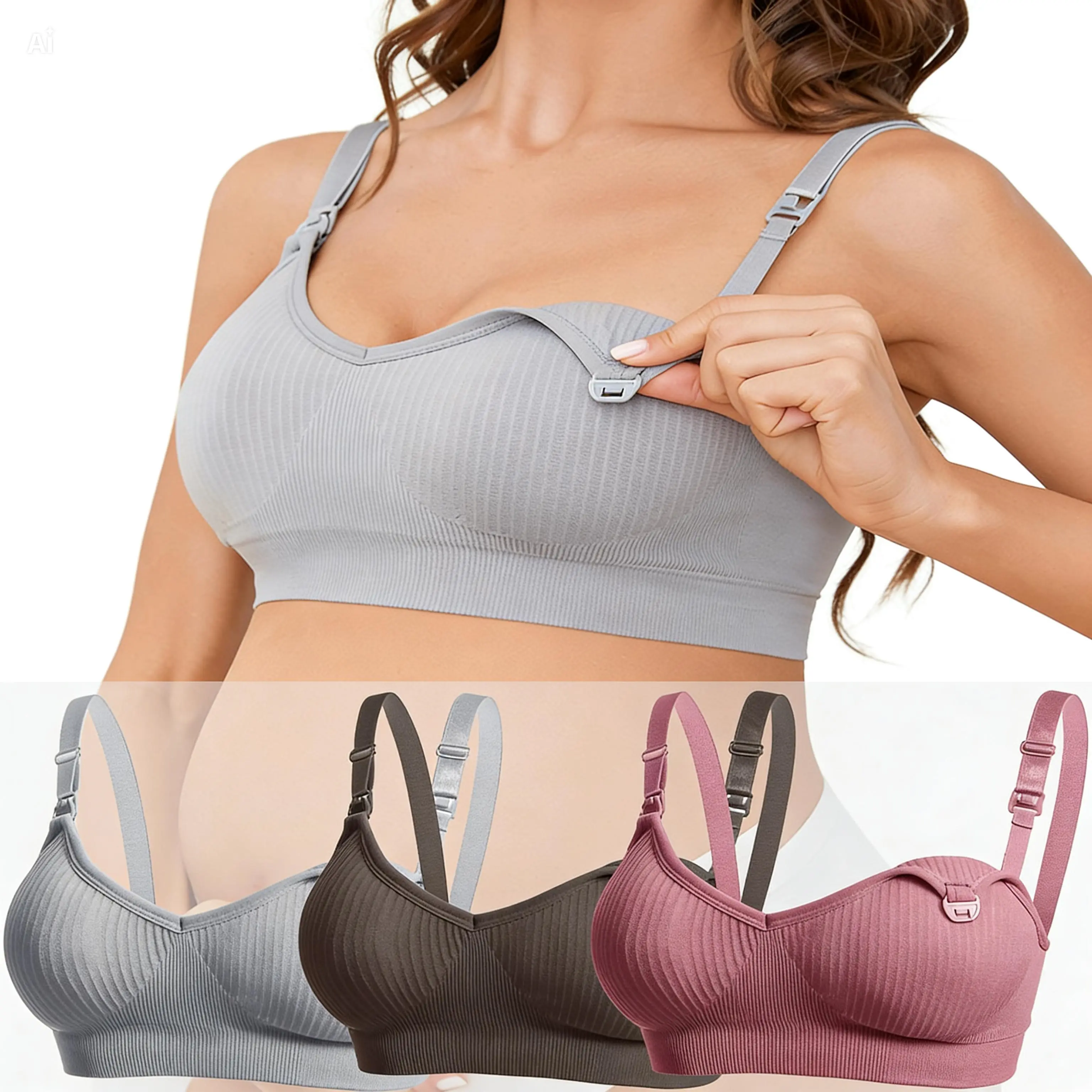 3PCS Seamless Maternity Nursing Bra, Soft Wireless Bra with One-Hand Clip, Front Open for Quick Breastfeeding Access lightweight Clothes Natural, Pregnancy Maternity Bra