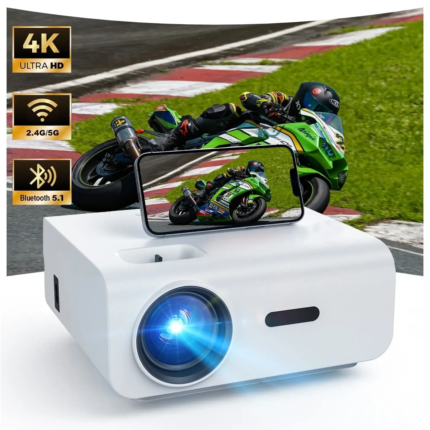 Groview 5G/2.4G Wifi Bluetooth Projector, 240 ANSI, Native 1080P Support 4K, Outdoor Movie Projector Compatible with Soundbar, 100" Screen Included