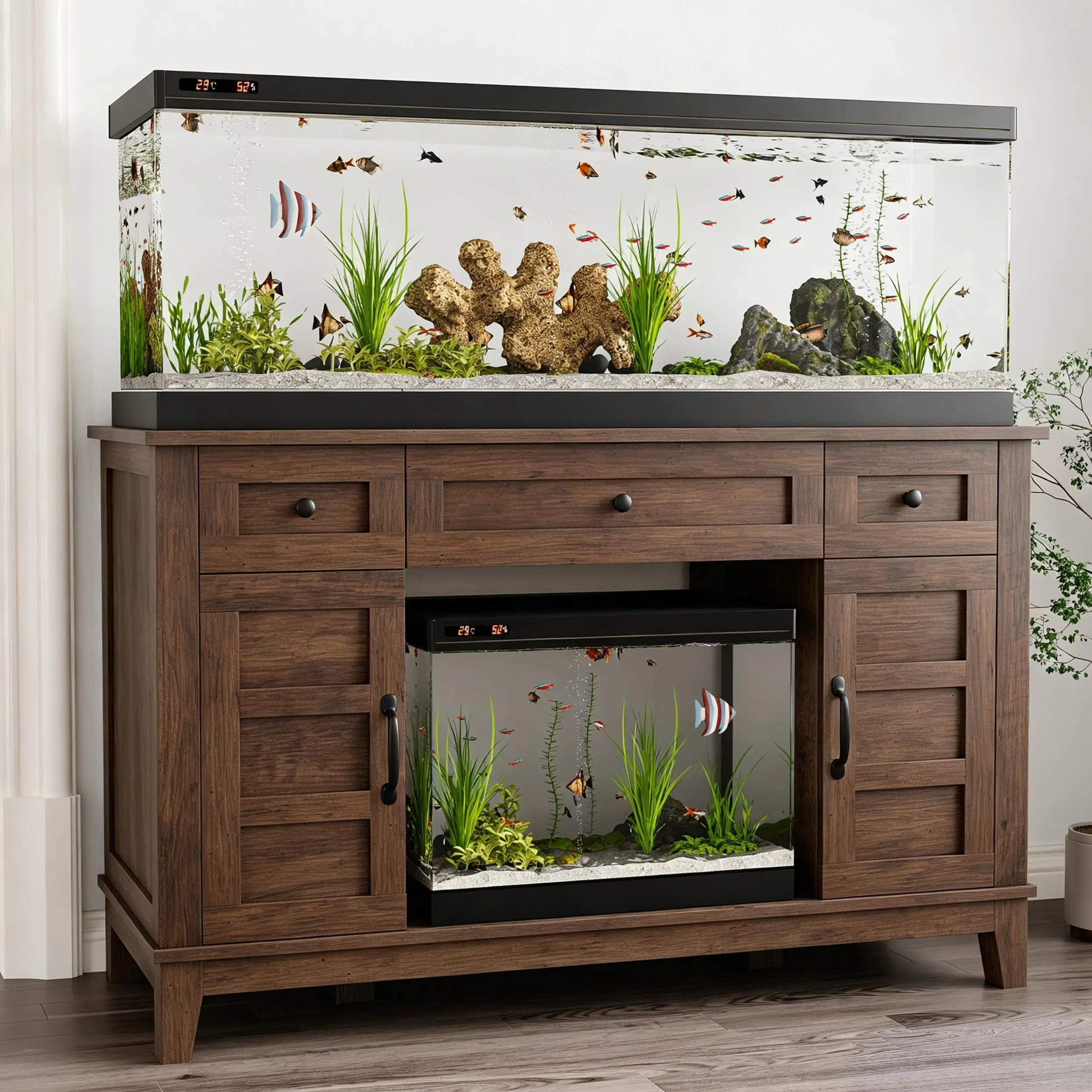 Fish Tank Stand with Power Outlet, 55 Gallon Aquarium Stand | Heavy Duty Aquarium Stand Up to 1400LBS, Fits 30-55 Gallon Tanks for Fish/Turtle/Reptile Terrarium,Retro Brown