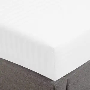 1 Piece King Size Fitted Sheet, 100% Cotton Damask Sateen Weave, Striped Breathable Stretchable Elastic Sheet Fits 18'' Deep Pocket Mattress, 500TC Premium Ultra Soft (Stripe White)