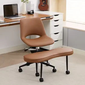 Ergonomic Cross Legged Chair, Meditation Chair with Adjustable Height & Rolling Wheels, PU Leather Kneeling Office Chair for Yoga, ADHD