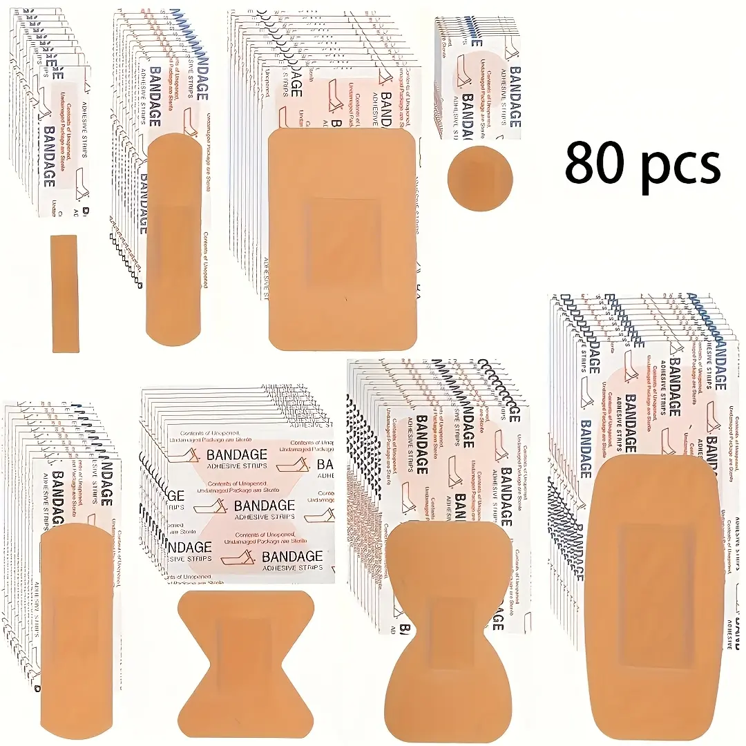 80pcs Of PE Soft Rubber Bandage, Waterproof And Breathable, Multifunctional Waterproof And Breathable, With Pad For Wound Care, Available In Various Styles, Including Finger Joint Bandage