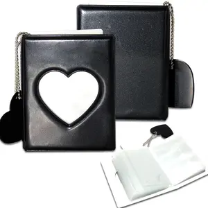 3 Inch Mini Photo Album | Photocard Holder with 32 Pockets | Mirror-Like Binder & Love Heart Pendant | Black Organizer Perfect Gift for Fans!