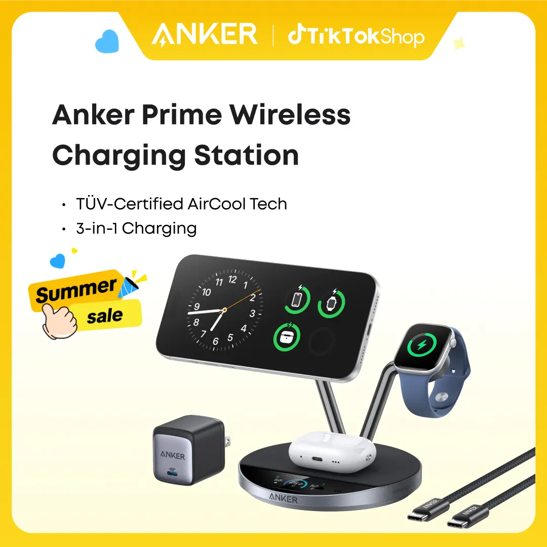Anker Prime MagSafe Charger Compatible, 3-in-1 Charging Station, Qi2 25W Certified Wireless Charger Dock Stand, Smart Display with TEC Active Cooling, for iPhone 17, Apple Watch, AirPods, and More