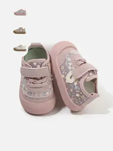 Floral Lace Velcro Toddler Walking Shoes - Fresh Sweet Style, Velcro Closure + Breathable Skin-Friendly + Soft Non-Slip + 1/3 Scientific Foot Protection, 2-6Y Girls for Spring & Fall Daily Walking & Outings, Soft Soled Shoes