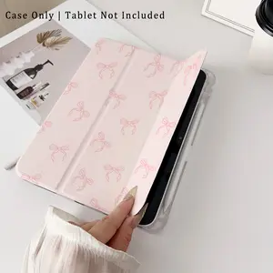 This pink bow-patterned, foldable, non-slip TPU protective case features an adjustable stand and pen slot, and is compatible with Samsung S10, S7+, S8+, S9+, S9FE, S10+, S6 Lite, iPad mini, iPad Air, iPad Pro/iPad 10th and 11th generation models.