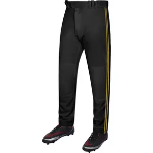 Proline Adult Full Length Baseball Pants with Stripes (Black)