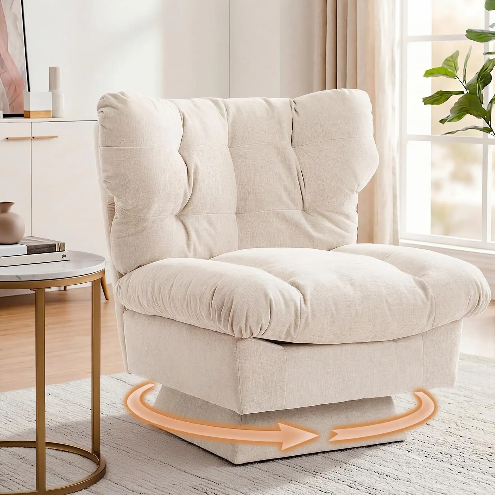 Garvee Chenille Swivel Accent Chair with 360° Rotation, Oversize Base, Extended 20.8in Seat, Cozy Cotton Filling, Supports up to 300Lb - Perfect for Living Room, Bedroom, or Office
