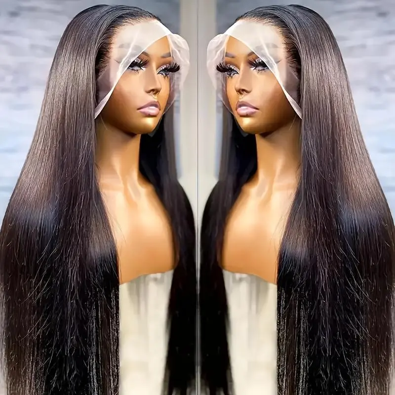 13x4 Lace Front Synthetic Hair Wig 180 Density HD Lace Long Straight Glueless Pre Cut Baby Hair For Women Natural Black transparent lace human hair wig blonde front wig cosplay everyday elegance hd full Heat Resistant Blonde Wave