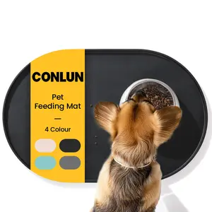 Conlun Pet Feeding Mat 1/2 Inch Raised Edges BPA-Free Silicone for Spill Containment Feeding - Medium Size 19"x12"