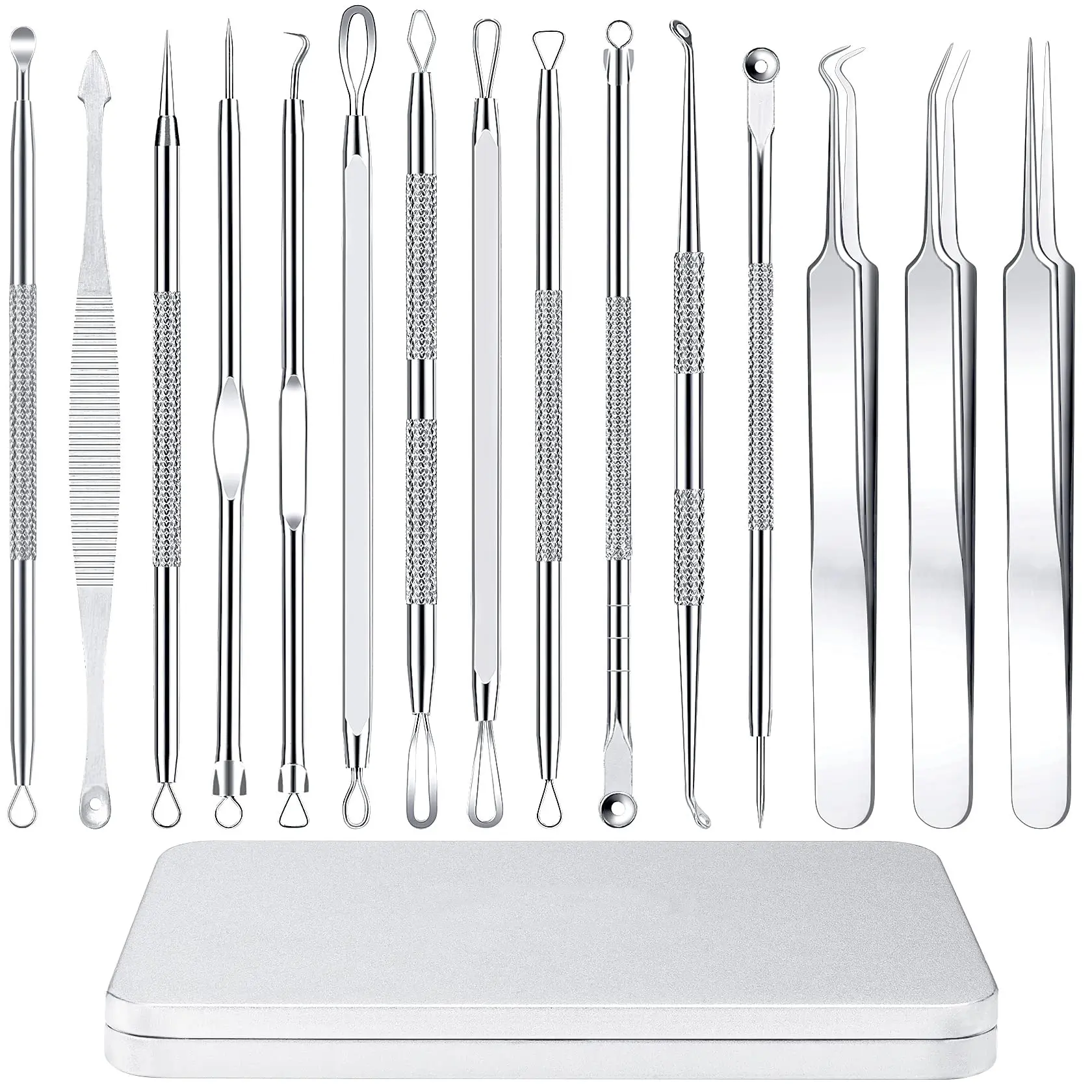 Blackheads Remover Tools & 15 PCS Pimple Popper Tool Kit & Acne Blackhead Tools for Blemish & 410 Premium Professional Stainless Acne Pimple Extractor Tool & with Metal Box Set & Blackheadremover & Storage