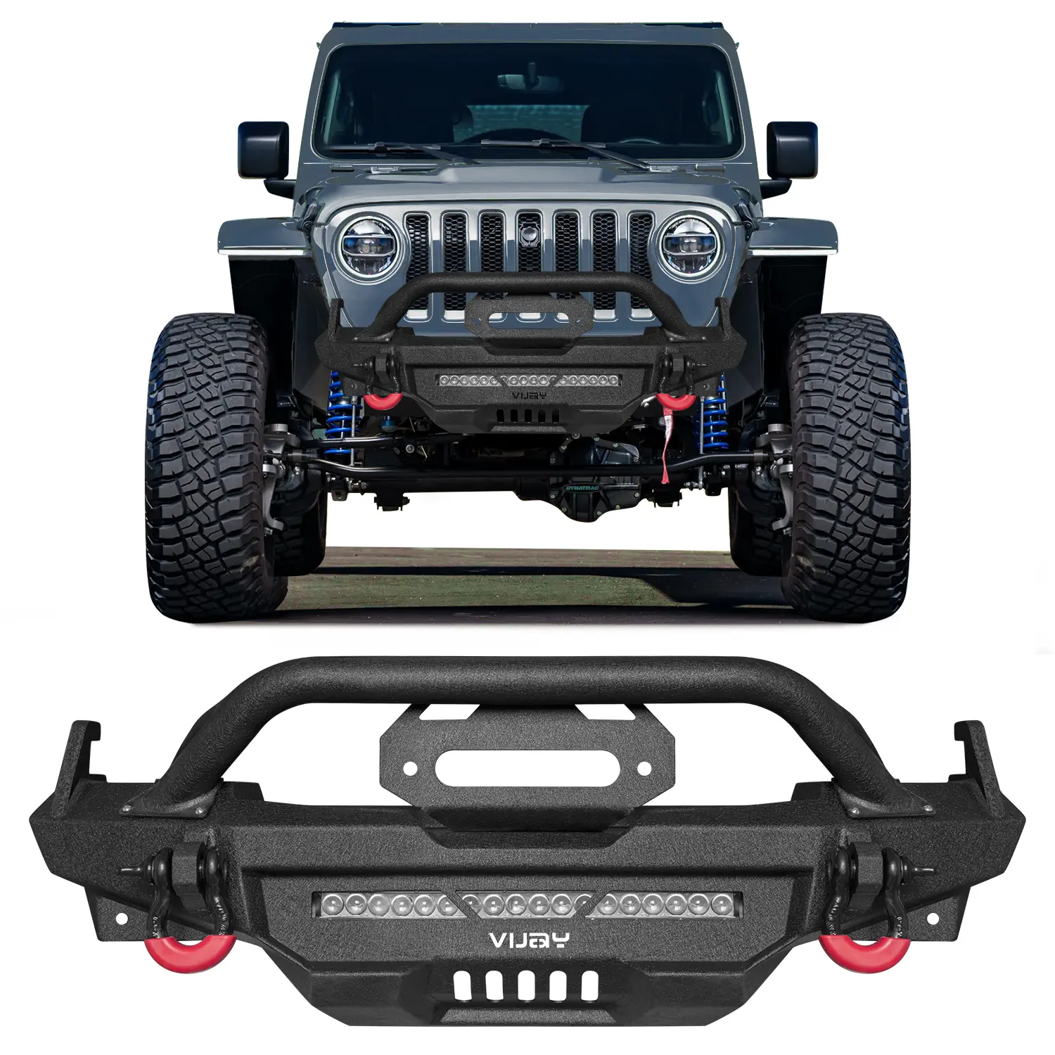 VIJAY Front Bumper For 2007-2018 Jeep Wrangler JK With Winch Plate & LED Lights