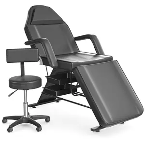 Tattoo Chair for Clients Massage Bed Adjustable 72.4in Facial Bed for Esthetician Multi-use Comfortable Professional Spa Bed and Stool Hold Up to 660lbs, with 2 Storage Baskets, Black