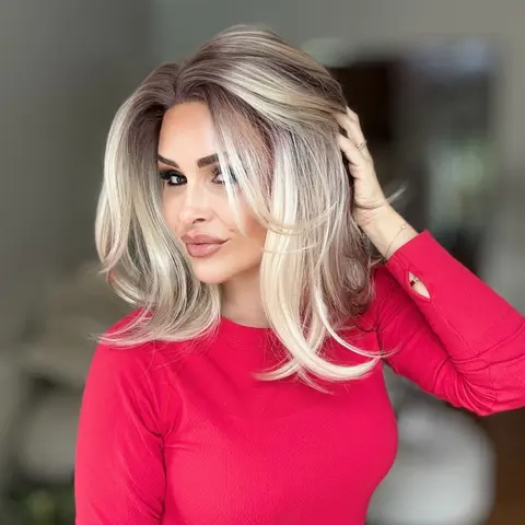 A62 by AISOM Free Part Natural Bob Cut 13 inches Bright Blonde with Brown Blend Synthetic Lace Wig for Daily Wear Short Wig Natural Looking