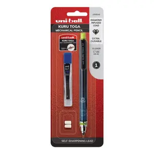 Uni-Ball UBC Kuru Toga Mechanical Pencil, 0.7 mm, Black & Green Barrel, Pencil Grip, Precision Marking Tool, Pencil Grip Pencils, Precision Marking Pencils