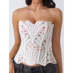 2026 NEW  Women's Random Pattern Lace Up Shapewear Tube Top, Elegant Contrast Lace Corset Top, Tummy Control Shapewear for Women