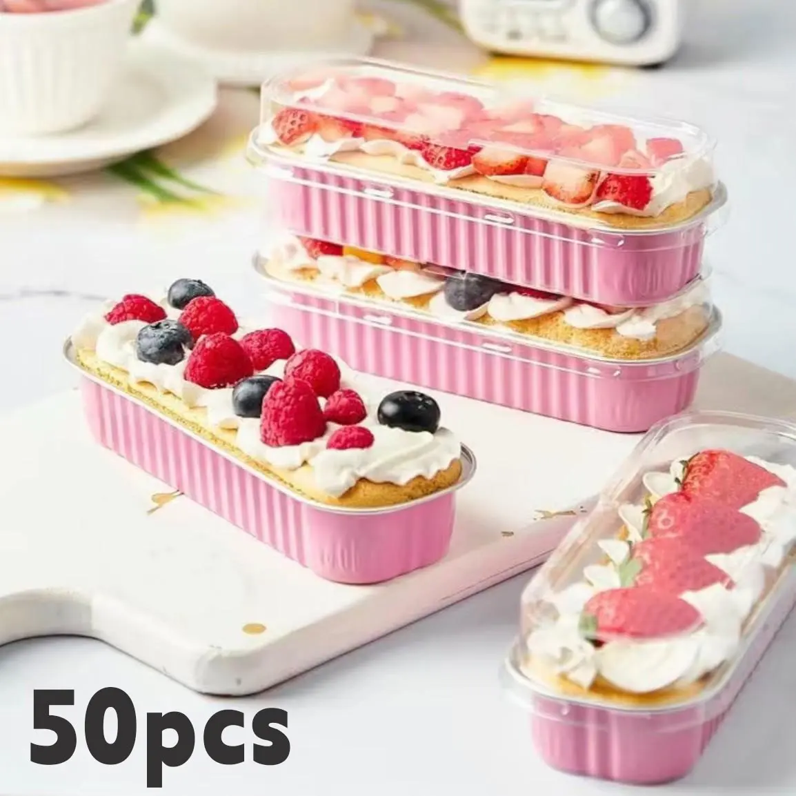 50pcs Aluminum Foil Baking Boxes with Lids, Bakeware, 3 Colors Available, Home, Baking Supplies | Perfect for Cakes, Desserts & Everyday Baking!