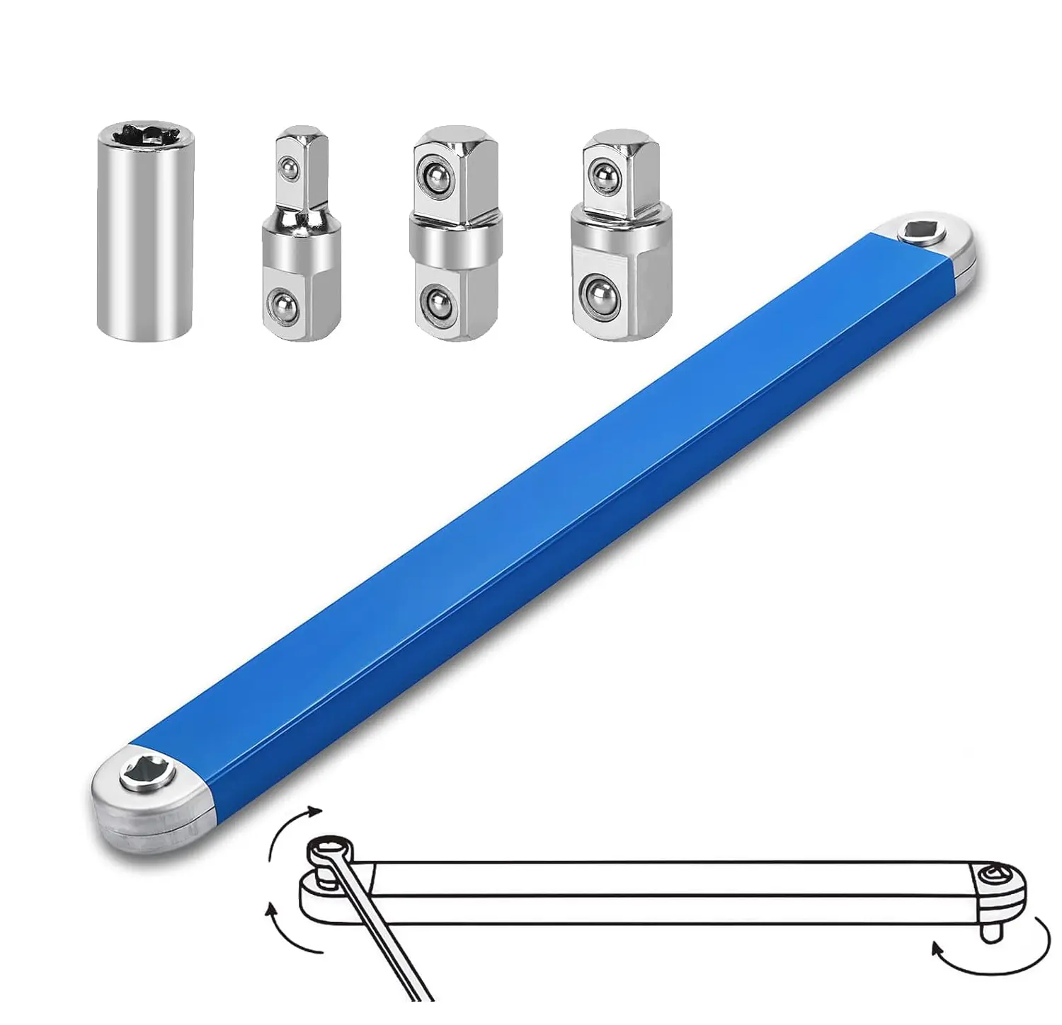 Offset Extension Wrench Set - 15-Inch Impact-Ready Socket Wrench Extender with 1/2", 1/4", 3/8" Square Drives, High-Carbon Steel Adapters, Compact & Ergonomic 0-Degree Ratchet for Automotive Repairs, Construction Projects Tight Spaces (1 Set), Compact And